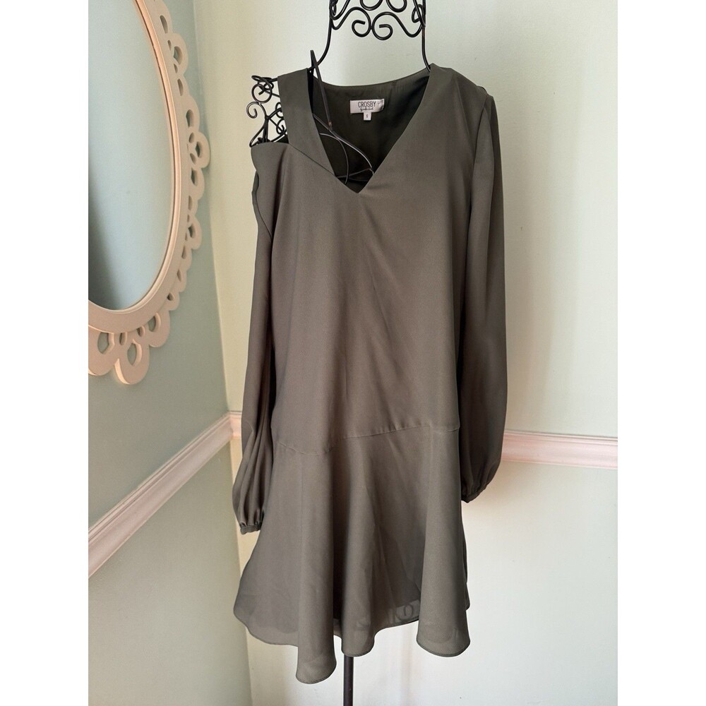 Crosby By Mollie S Burch Drop Waist Long Sleeve Green V-neck Women’s Dress